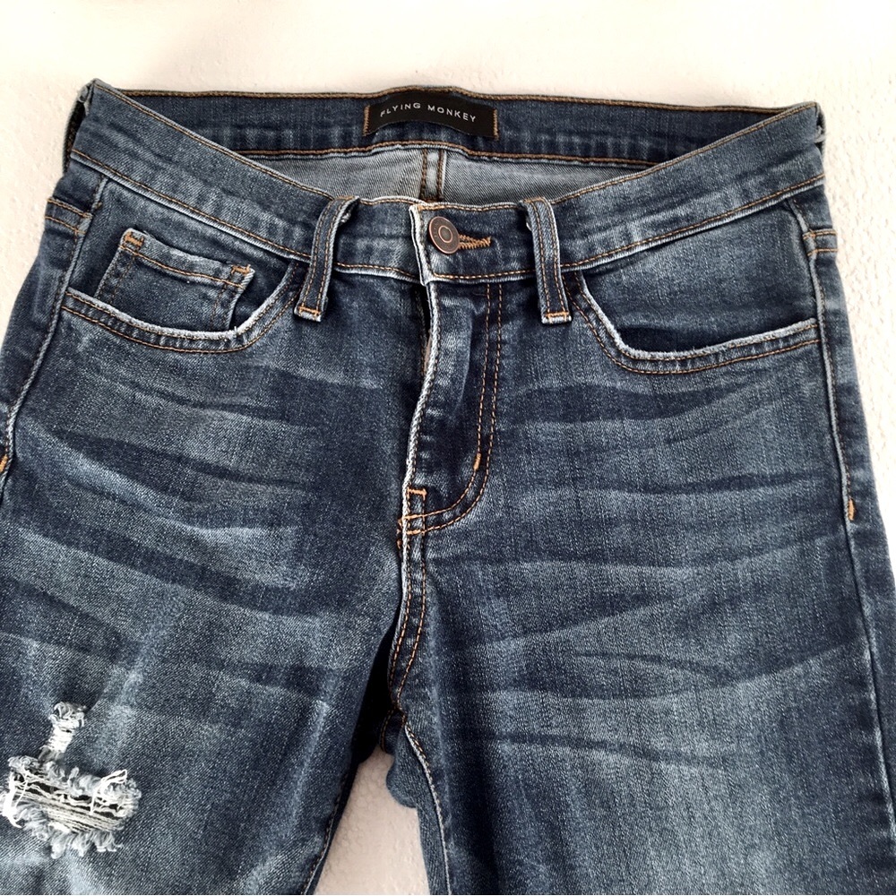 🆕 📝 ▶️: Flying Monkey Women’s Blue Distressed Mid-Rise Jeans